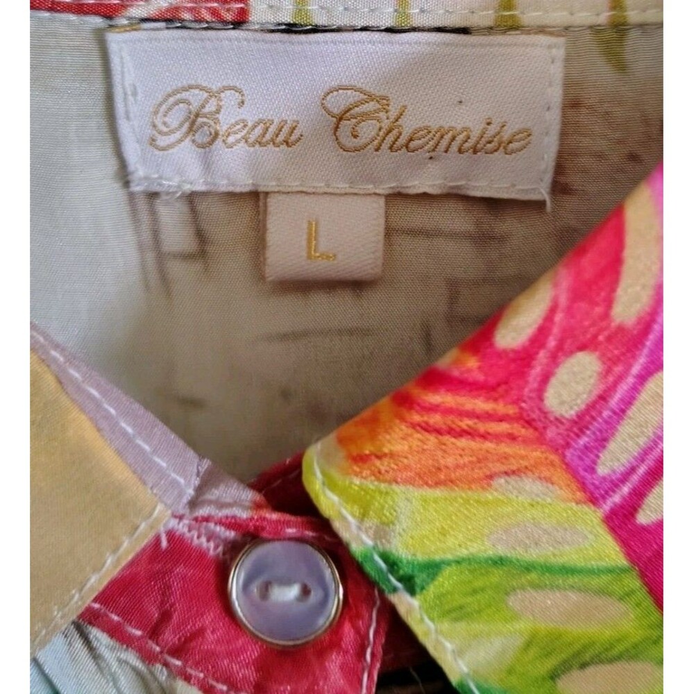 Beau Chemise Blouse Size L Floral Button 100% Viscose Silk - Picture 3 of 6
